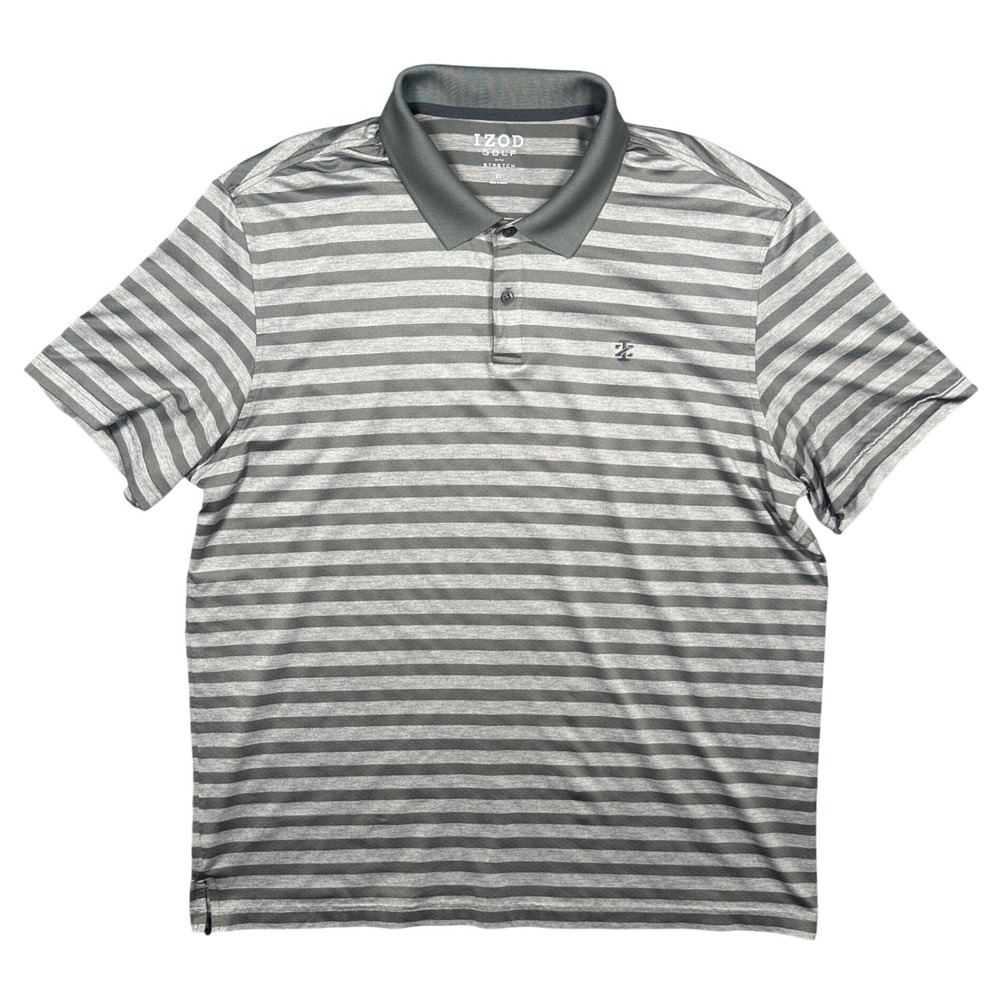 IZOD Golf Polo Shirt Mens XL Grey Excellent Striped Short Sleeve Stretch
